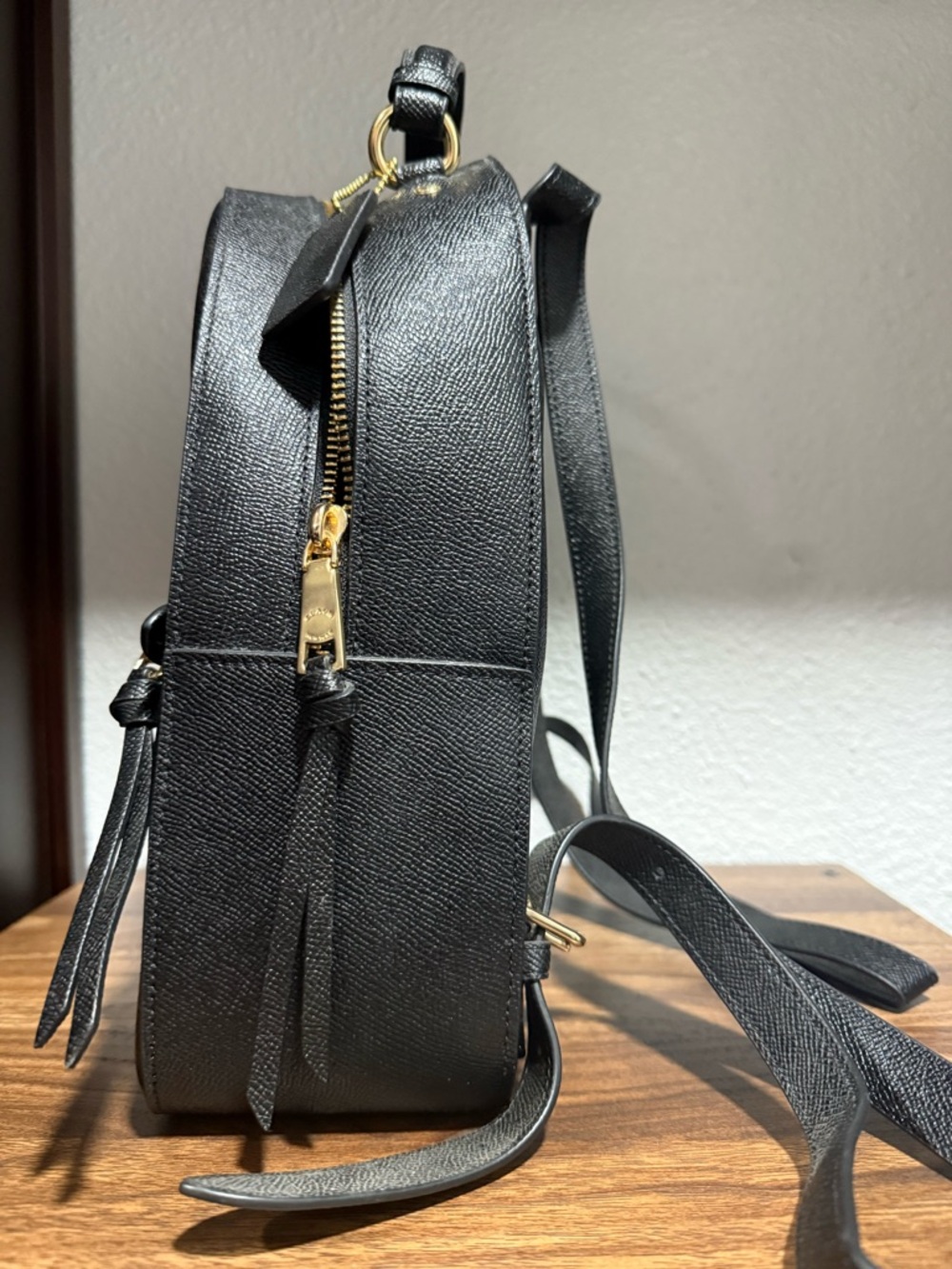 Coach Black Leather Mini Backpack with Gold Accents - Picture 3 of 6